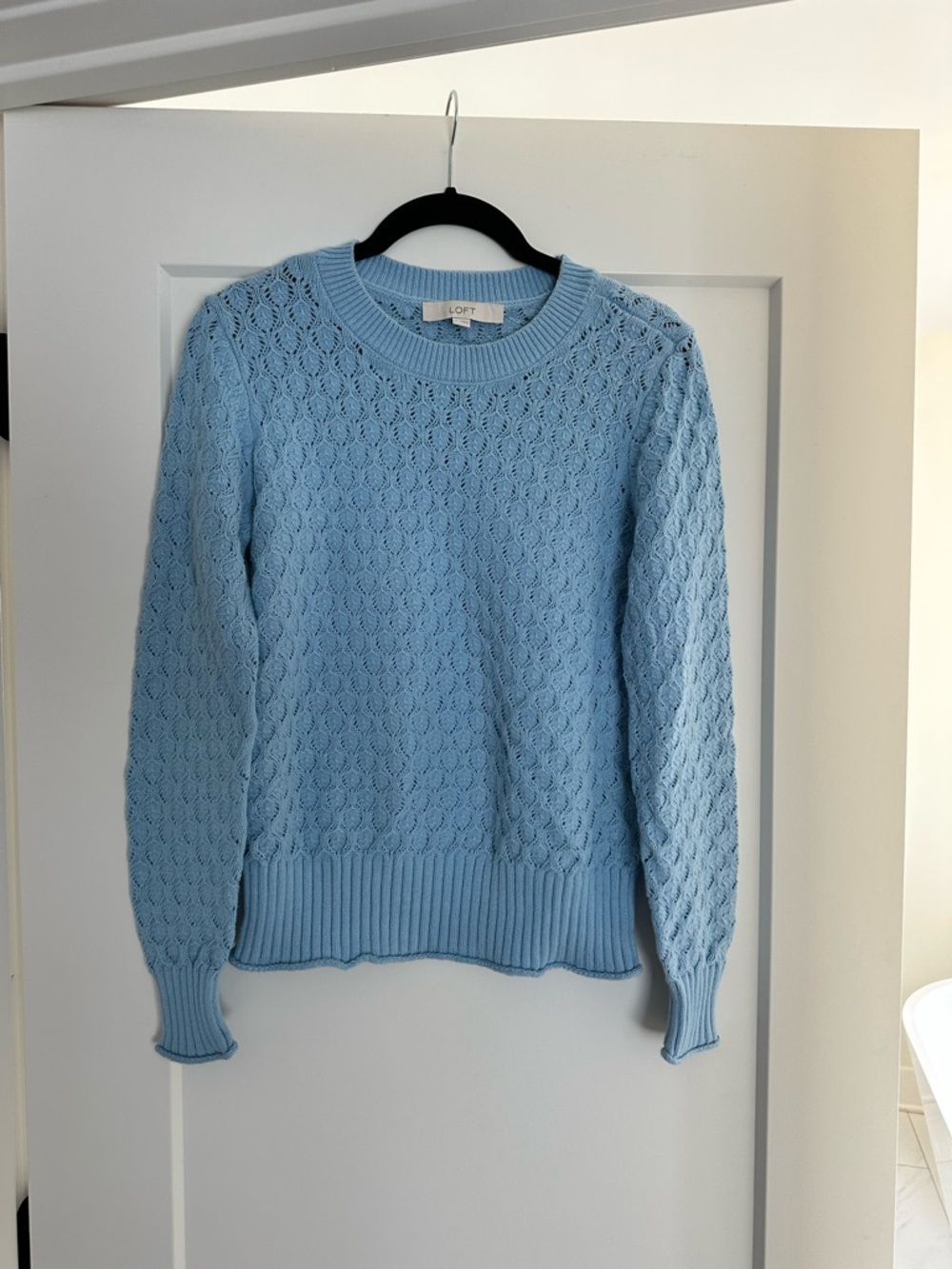 LOFT Sky Blue Textured Crewneck Sweater